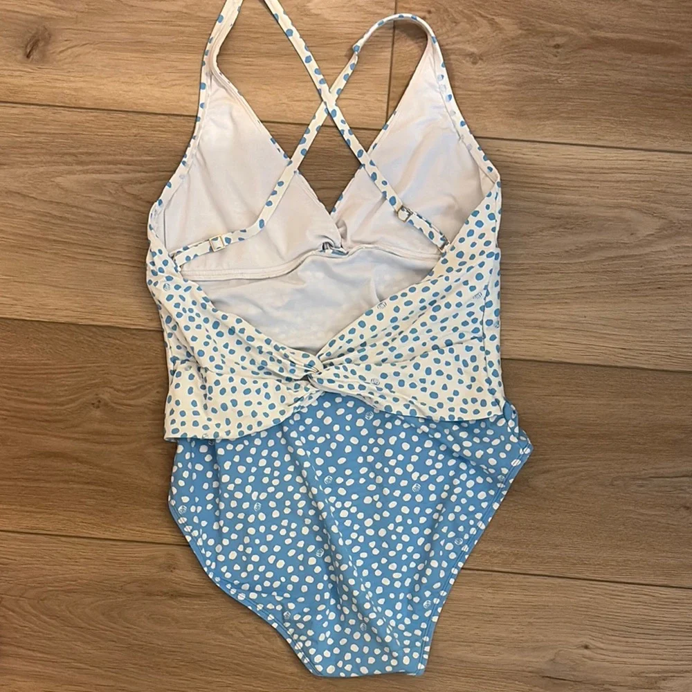 Lilly Pulitzer Malvie Blue and White Polka Dot Swimsuit Size 14 - Picture 3 of 7